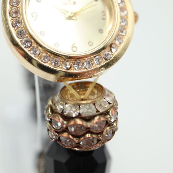 Charming Charlie Gold Tone Large Bead Watch 31mm Gem Set Stretch w New Battery - Picture 10 of 16